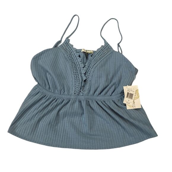 Wild Moss Camisoles Women's Medium Blue Lace Trim Cami Denim Spaghetti Straps - Picture 1 of 10